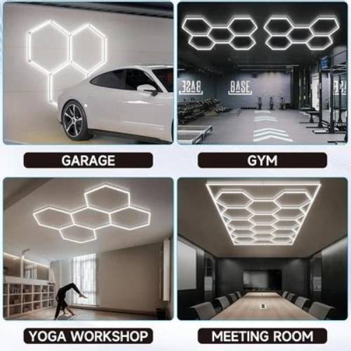 AZKO Krisbow Lampu Langit-Langit Hexagonal 168 Watt 16800 Lumens Set 5 pcs - Putih Penerangan Garasi Lampu Bengkel Garage Light Plafon Mobil Detailing Light