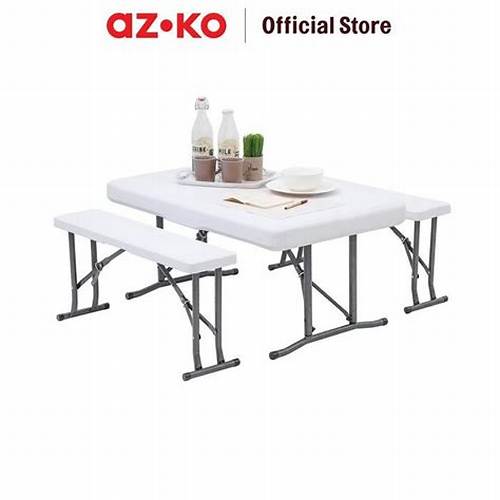 AZKO Krisbow Set Meja & Bangku Bench Lipat - Putih Bench Seat Bangku Panjang Kursi Panjang Seating Bench