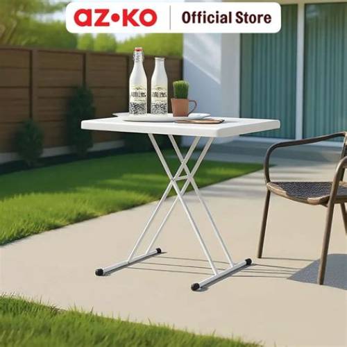 AZKO New Storm Meja Taman Lipat Adjustable 76x50 cm - Putih Folding Table Meja Kebun Lipat Table Outdoor Lipat Meja Luar