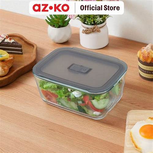 AZKO Picas Wadah Makanan Kaca Rectangular - Abu-Abu Tempat Makanan Food Container Box Makanan Wadah Bekal Food Storage
