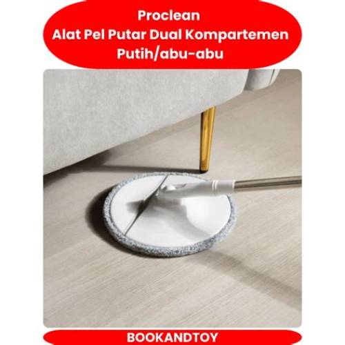 AZKO Proclean Alat Pel Putar Dual Kompartemen - Putih/Abu-Abu Floor Mop Pembersih Lantai Pel Lantai Cleaning Mop