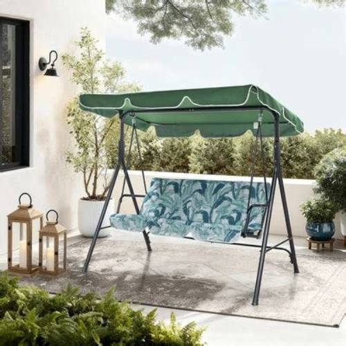 AZKO Soleil Kursi Ayun 3 Seater Dengan Kanopi Leaves - Hijau Bangku Ayun Swing Bench Kursi Santai Dudukan Taman