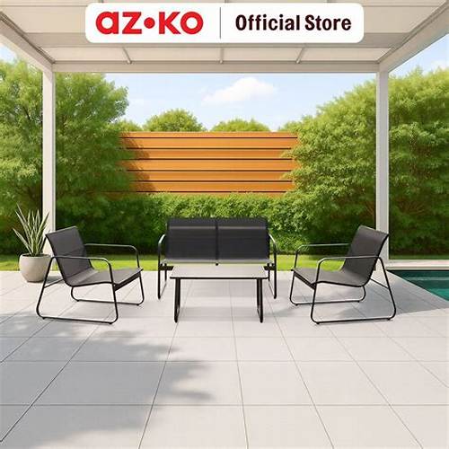 AZKO Soleil Kursi & Meja Teras Textiline Set 4 pcs - Hitam Patio Set Balkon Furnitur Teras Set Outdoor