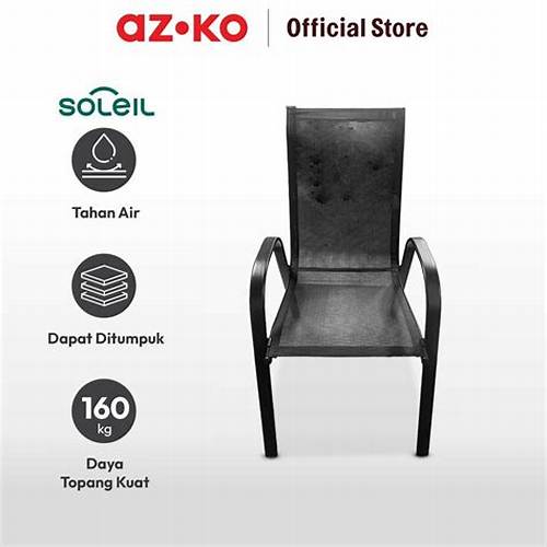 AZKO Soleil Kursi Teras Berlengan Textilene- Hitam Patio Chair Balkon Kursi Santai Luar Garden Chair