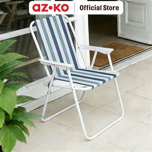 AZKO Soleil Kursi Teras Lipat Spring Fabric Stripe Outdoor Chair Patio Garden Seat Kursi Teras Furniture Bangku Taman