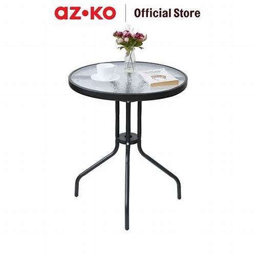 AZKO Soleil Meja Teras Round 60 cm - Hitam Patio Table Meja Balkon Table Veranda Meja Santai