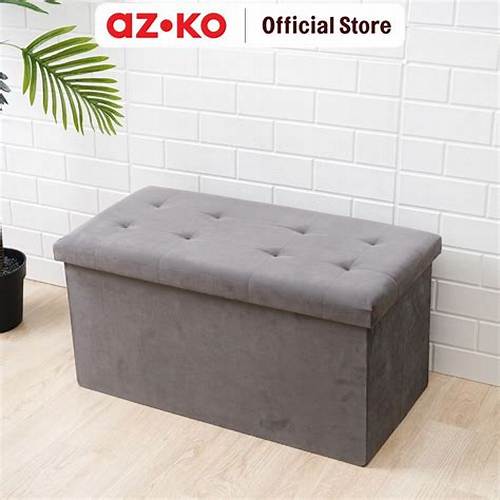 AZKO Stora Bangku Ottoman Lipat Fabric Velvet - Abu-Abu Ottoman Stool Pouf Seat Bangku Duduk Footrest Furniture Casual Seating Indoor
