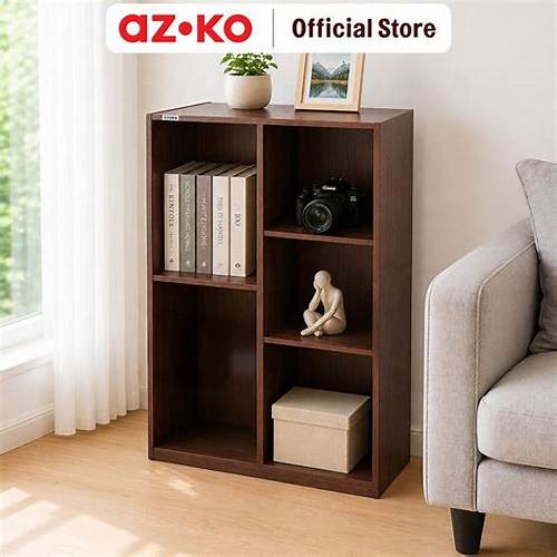 AZKO Stora Rak Buku Tingkat - Cokelat Walnut Bookshelf Book Rack Rak Bacaan Book Shelf Penyimpanan Buku