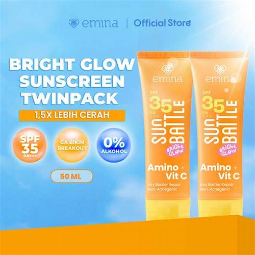 [CREATOR'S PICK] Emina Sun Battle Bright Glow SPF 35 PA+++ - Sunscreen Serum Amino Vitamin C - Cerah, Ringan, Hydrating [Teruji In Vivo] Non acnegenic & Non Comedogenic. Cocok semua jenis kulit