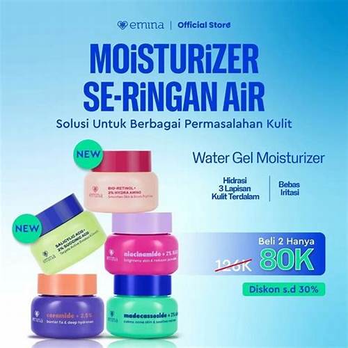 EMINA Moisturizer Water Gel Series Multi Skin Solution - Mencerahkan Wajah, Mengurangi Flek Hitam, Kulit Lembab, Memperkuat Skin Barrier, Mengurangi Jerawat dan Kemerahan, Glowing | Mengandung Niacinamide, Vitamin C, Ceramide, Salicylic Acid, Retinol