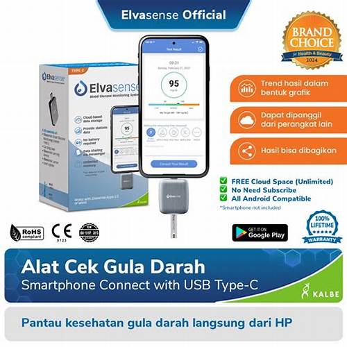 Elvasense Alat Cek Gula Darah Digital HP Type C – Elvasense Glucose Meter Akurat ISO | Alat Tes Diabetes Praktis Tanpa Baterai
