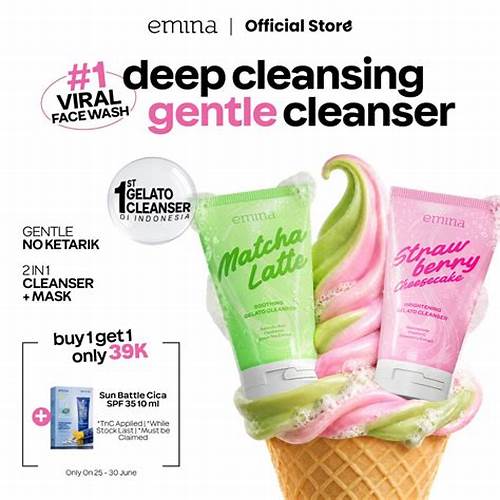 Emina Gelato Cleanser Series 100ml Facial Wash Gentle Brightening Oil Control Merah Jingga Official