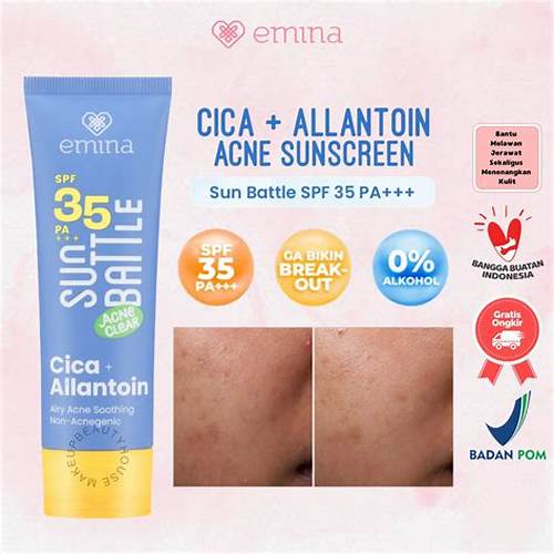 Emina Sun Battle SPF 35 PA +++ Acne Clear Cica + Allantoin Airy Acne Soothing 50 ml | Merah Jingga Official