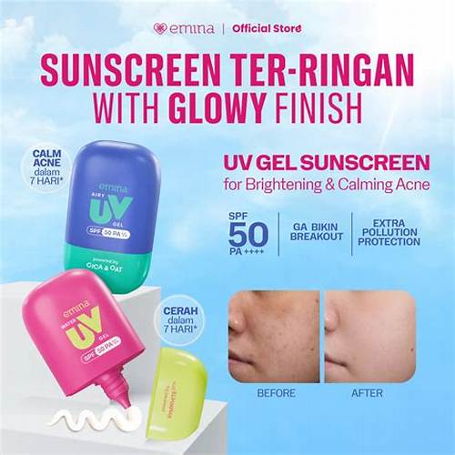 [NEW!] EMINA Sunscreen UV Gel SPF 50 PA++++ Series - Sunscreen Wajah, Sunscreen Gel Acne, melindungi dari Sinar UV, No Whitecast, No Comedogenic, Cepat Menyerap, Mencerahkan, Mengandung Symwhite 377+, Cica, Oat, Cocok Untuk Semua Jenis Kulit, Tabir Surya