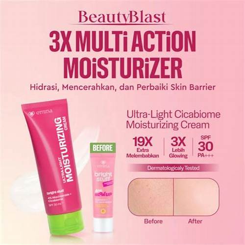 NEW! Emina Bright Stuff Ultra-Light Moisturizing Cream 20 ml - Pelembab Wajah Mencerahkan, Mengandung SPF 30 PA+++, Melindungi dari Sinar UV, Melembapkan, Cepat Meresap, Cerah Instan, Menyamarkan Noda Hitam, Cocok untuk Semua Jenis Kulit