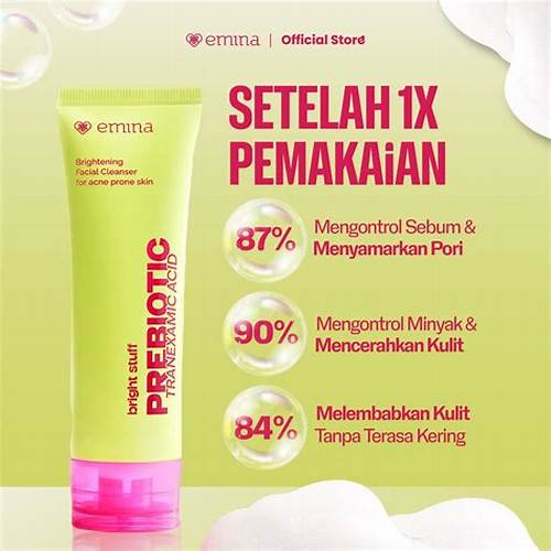 NEW! Emina Prebiotic Tranexamic Acid Brightening Face Wash for Acne Prone Skin 50ml 100ml - Sabun Muka kulit berjerawat dan sensitif, Perbaiki Skin Barrier, Mengontrol Minyak, Lembab Tanpa Ketarik, Cocok untuk semua jenis kulit - Bright Stuff