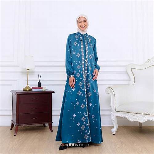 Nobby Elmara Dress Gamis Lengan Panjang Wanita A Line Dengan Monogram Nobby Bahan Satin Silk