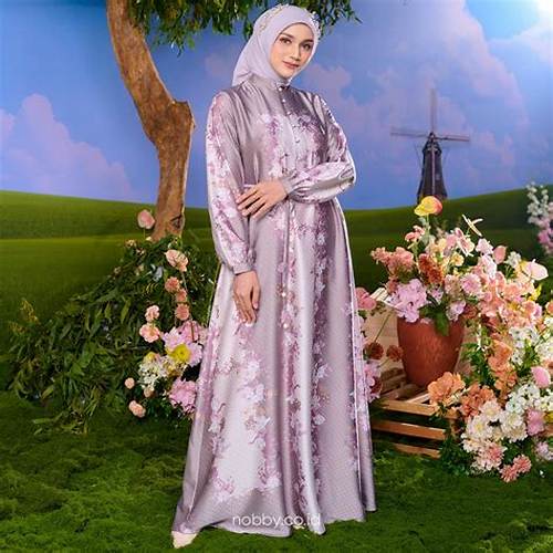 Nobby Naya Dress Gamis Wanita Siluet A Line Floral Pattern Bahan Soft Shiny Dobby Silk