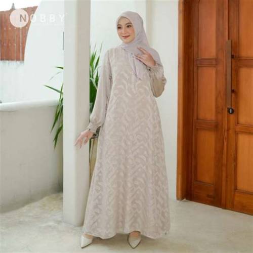 Nobby Syahira Dress Gamis Elegant Wanita Siluet A Line Ukuran S-XXL Bahan Yoryu Silk